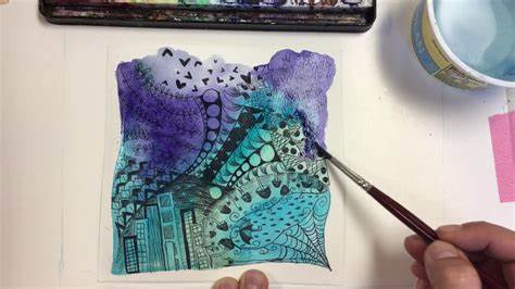 Zentangles with blue and purple ink.