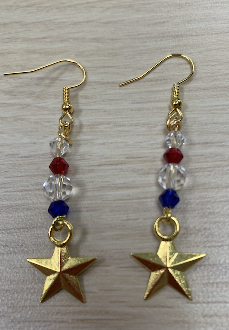 Red, white and blue gold star earrings