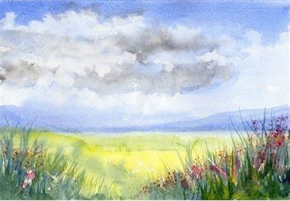 Watercolor picture of a field.