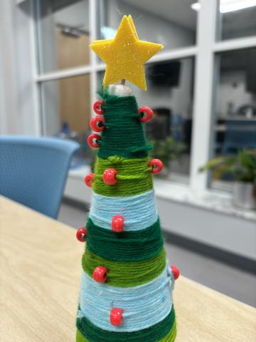 Yarn and bead styrofoam tree with star