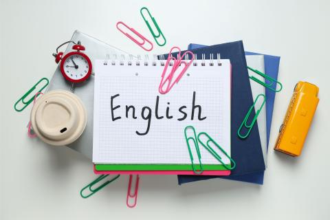 English notebook and supplies