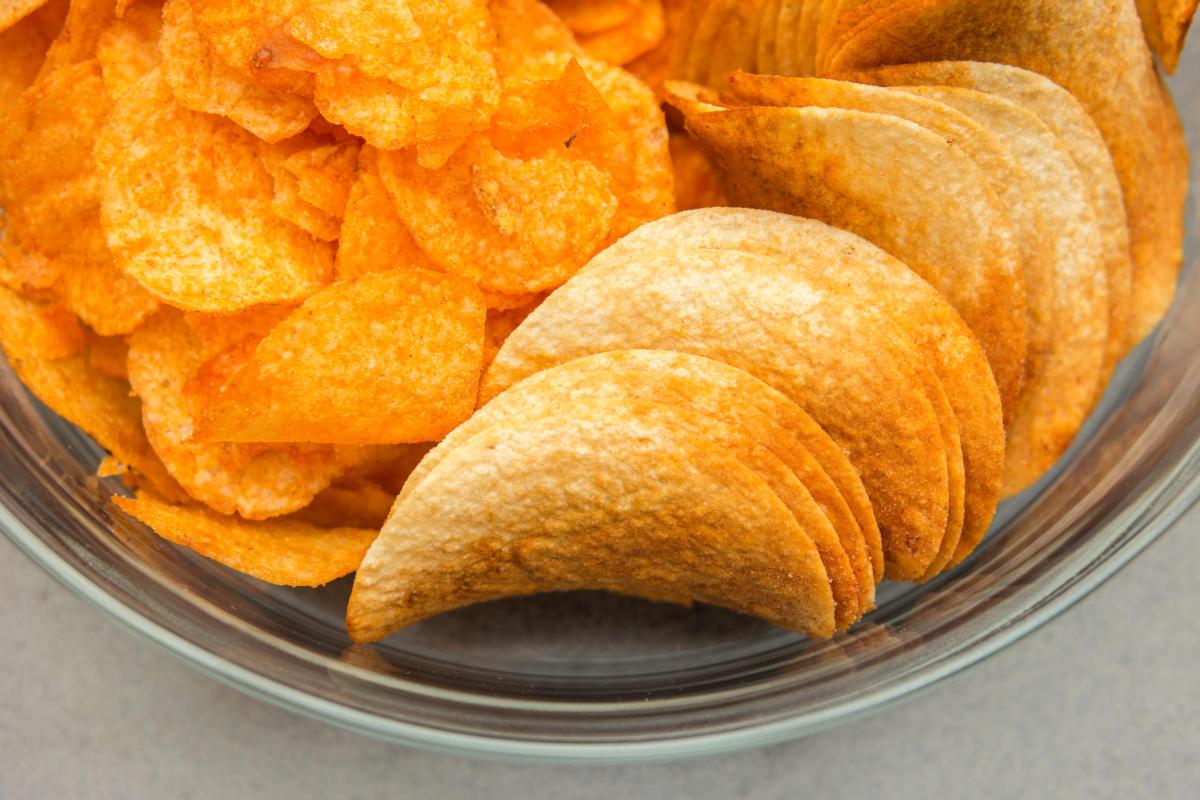 Bowl of different potato chips